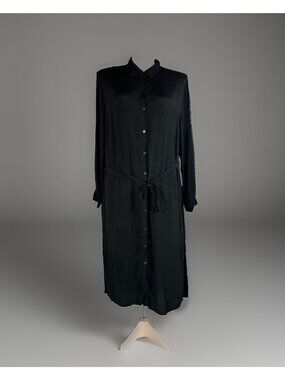 Time & True Midi Shirt Dress Women’s XXXL (22) Black Button Up Belt Long Sleeve